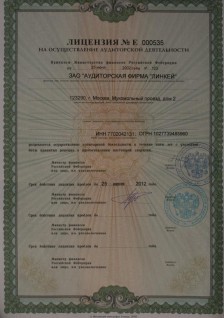 Лицензия Минфина РФ № Е 000535 на осуществление аудиторской деятельности сроком действия до «25» июня 2012 года.